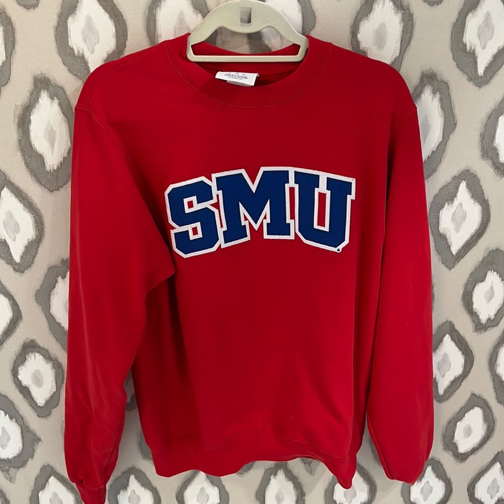 red smu varsity crewneck sweatshirt